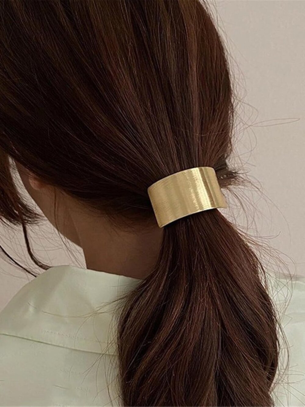 4 Metal Geometric Elastic Hair Ties - Gold, Thick Hair Cuff Wrap - Picture 5 of 7